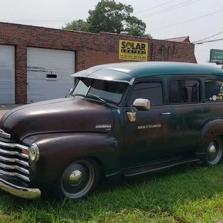 Classic vehicle at Solar Control shop