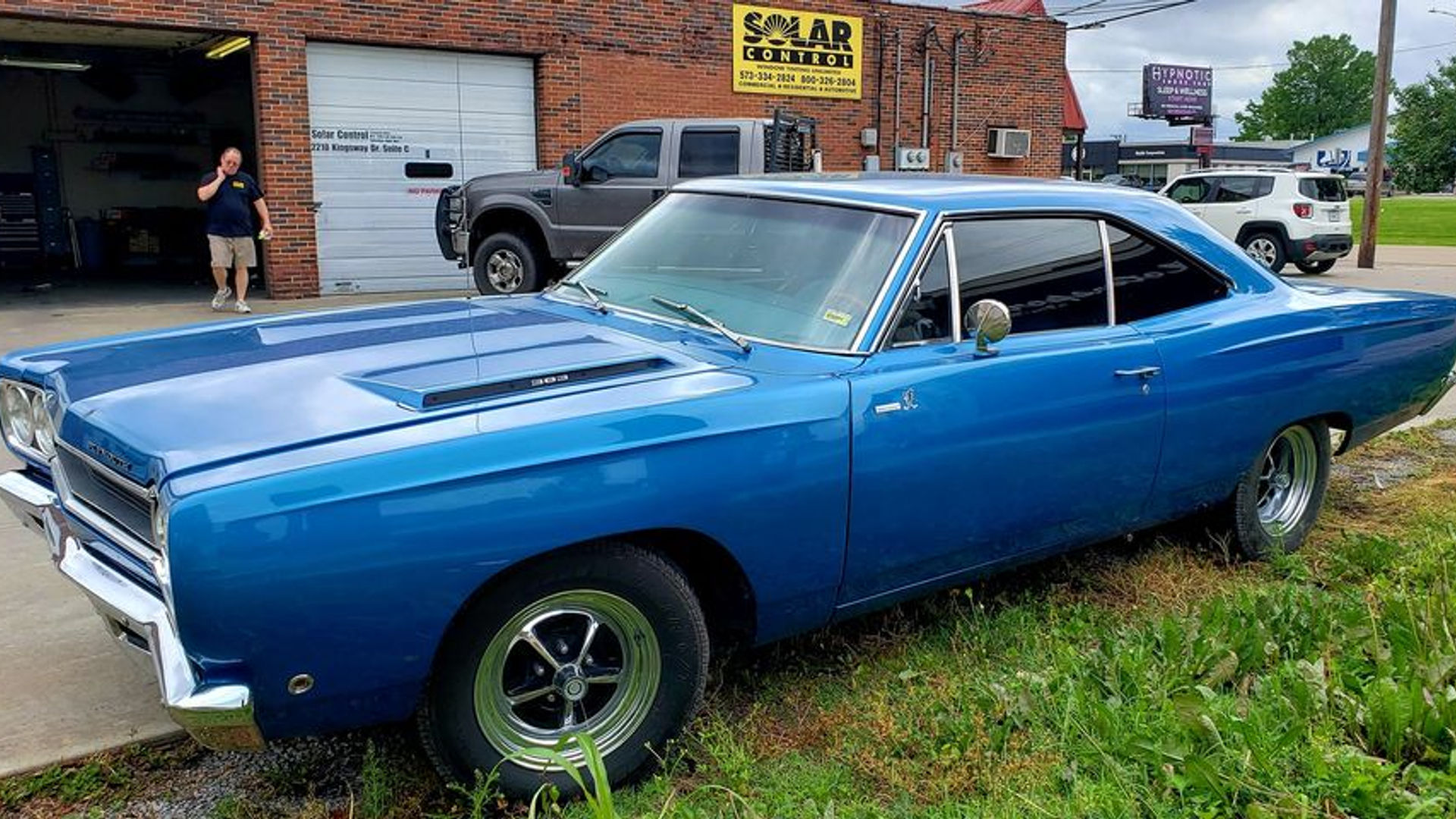 Classic car at Solar Control shop